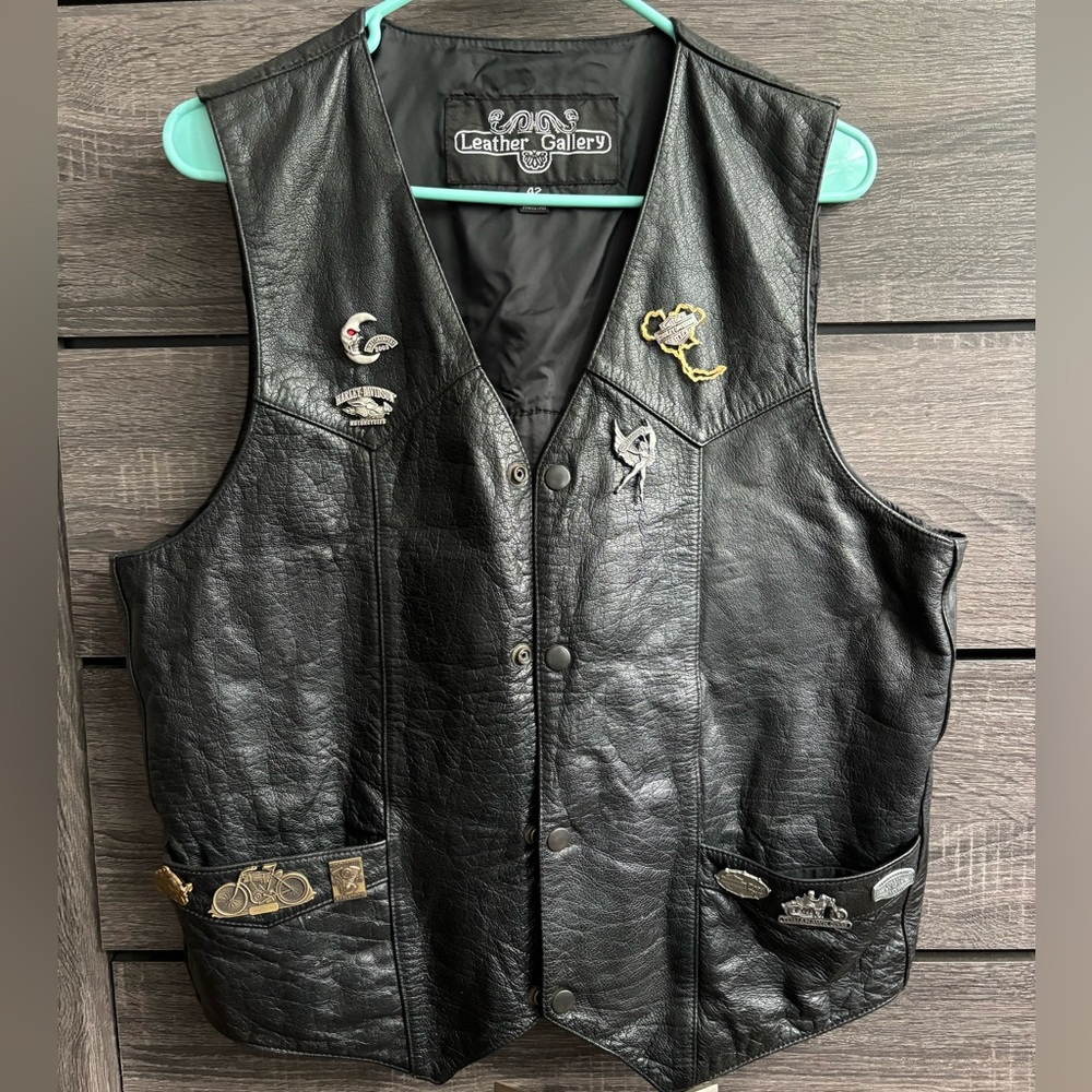 Vintage Black leather biker vest
